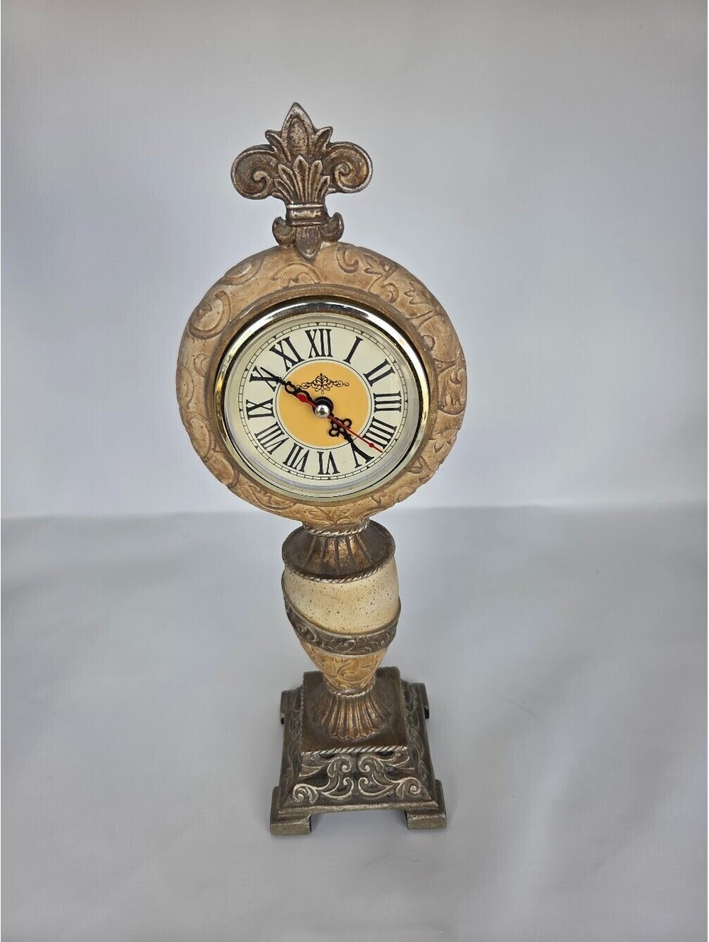 Touch of Class Pedestal Clock Roman Numerals Vintage Style Resin Table Decor